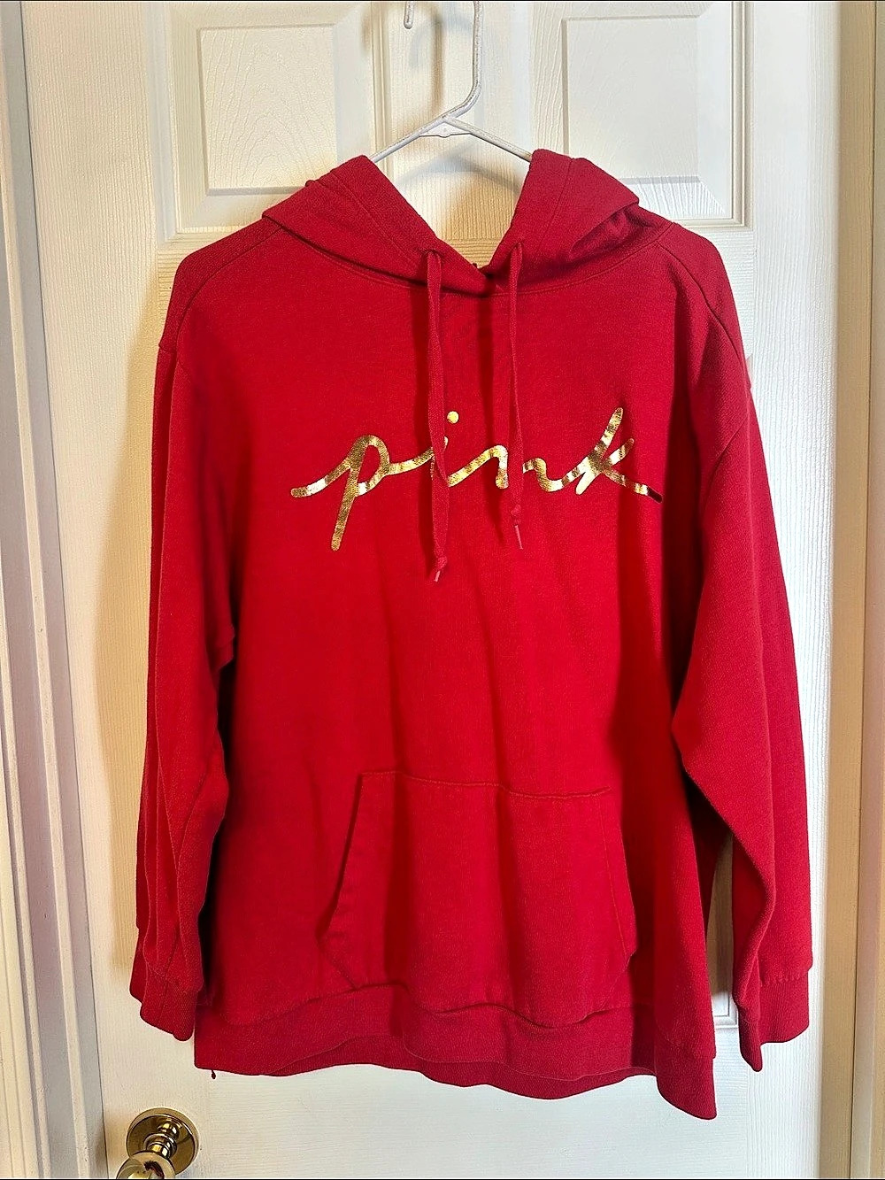PINK Red Pullover Hoodie Size XL Like New